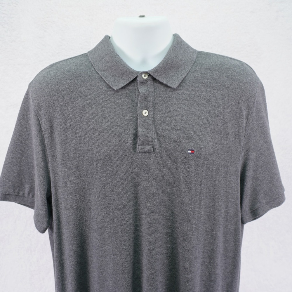 Tommy Hilfiger Men's Gray Knit Xl Custom Fit Polo Shirt Short Sleeve Cotton